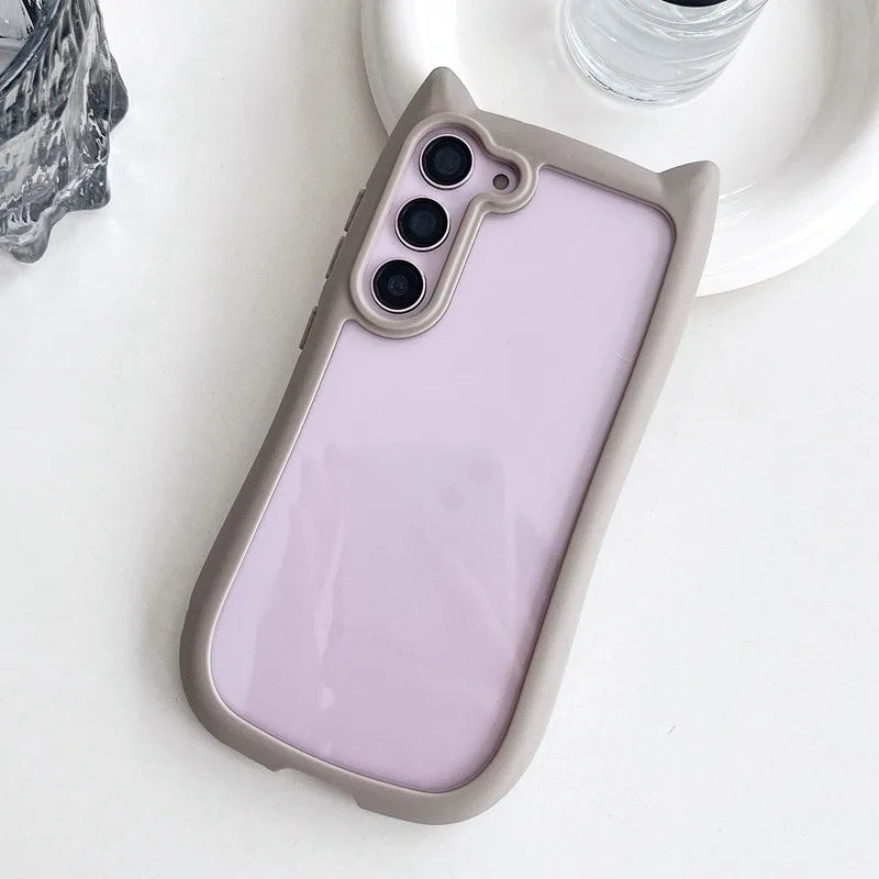 Søtt Samsung mobilcover med 3D kattører. Gjennomsiktig, støtsikkert og ripebestandig deksel.