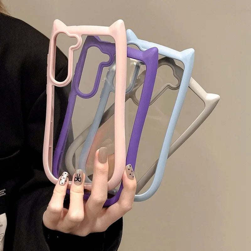 Stilig og søtt Samsung deksel. 3D kattører, gjennomsiktig design. Ripebestandig, støtsikker mobilbeskyttelse.
