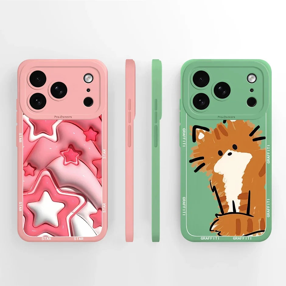 Støtsikkert mobildeksel for iPhone 17 med fargerik tegneserie. Slank design og ripebeskyttelse.