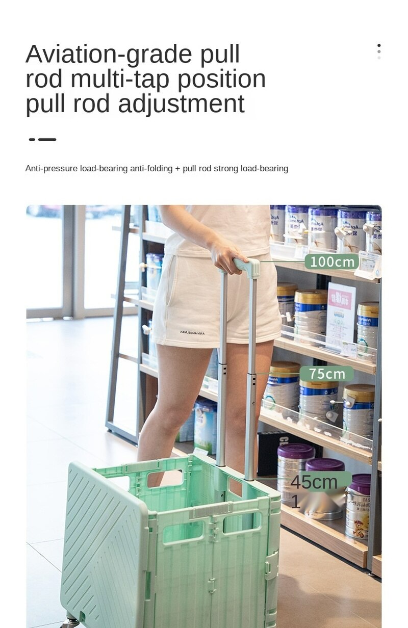 Sammenleggbar handlekurv med solid ramme og hjul, perfekt for tung last og butikk.