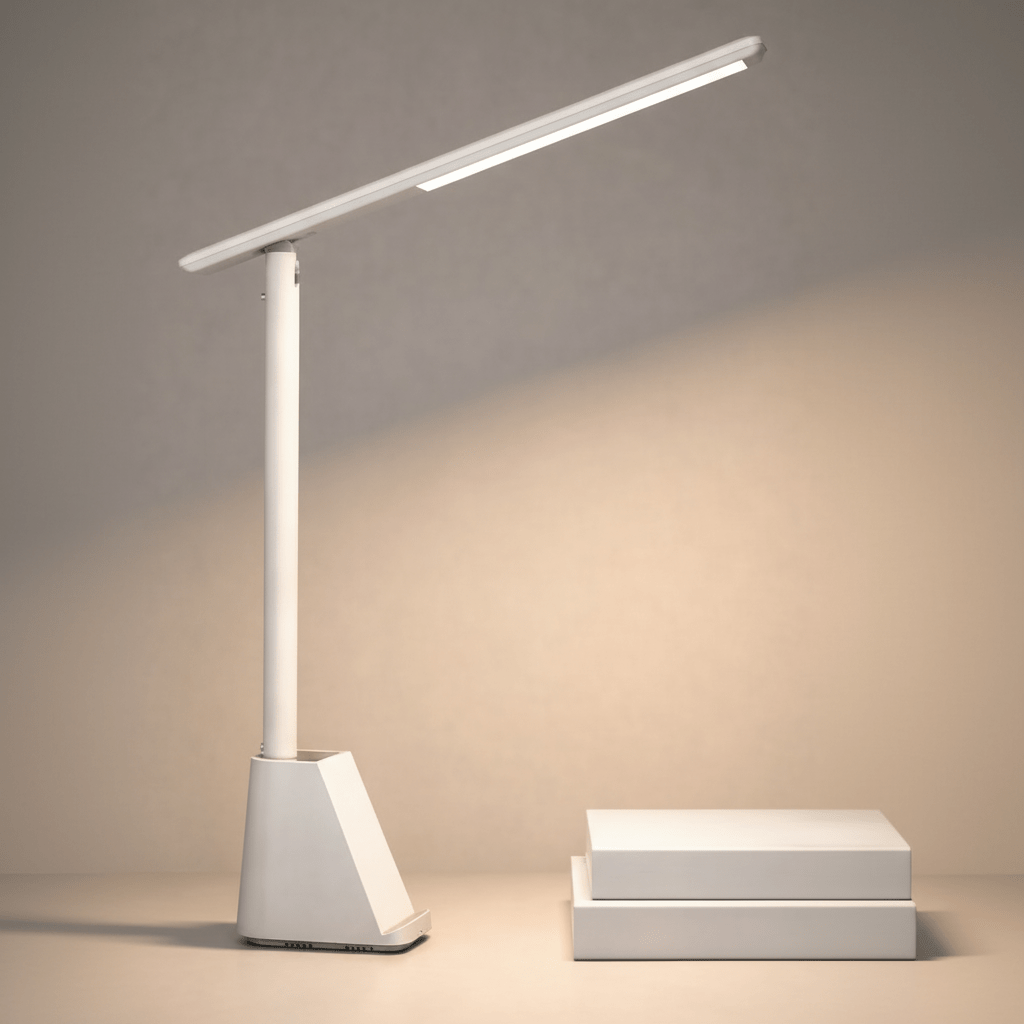LED-skrivebordslampe med justerbar lysstyrke, sammenleggbar og moderne design for ethvert hjemmekontor.