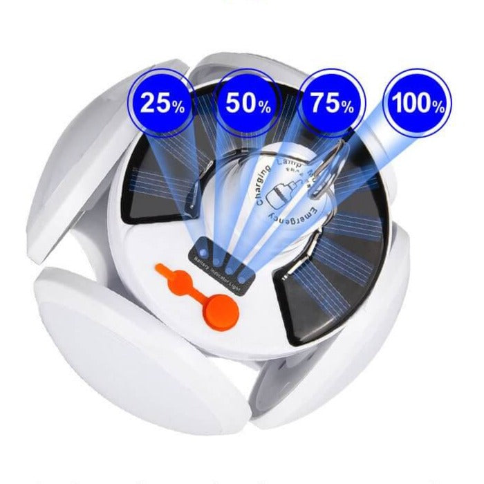 Kraftig solcelle LED-pære, sammenleggbar for enkel transport. Flott for camping, fiske og tur.