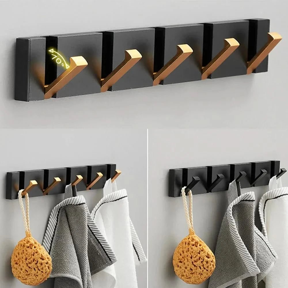 Smart, plassbesparende veggkrok; sammenleggbar design ideell for små rom i gang og bad.