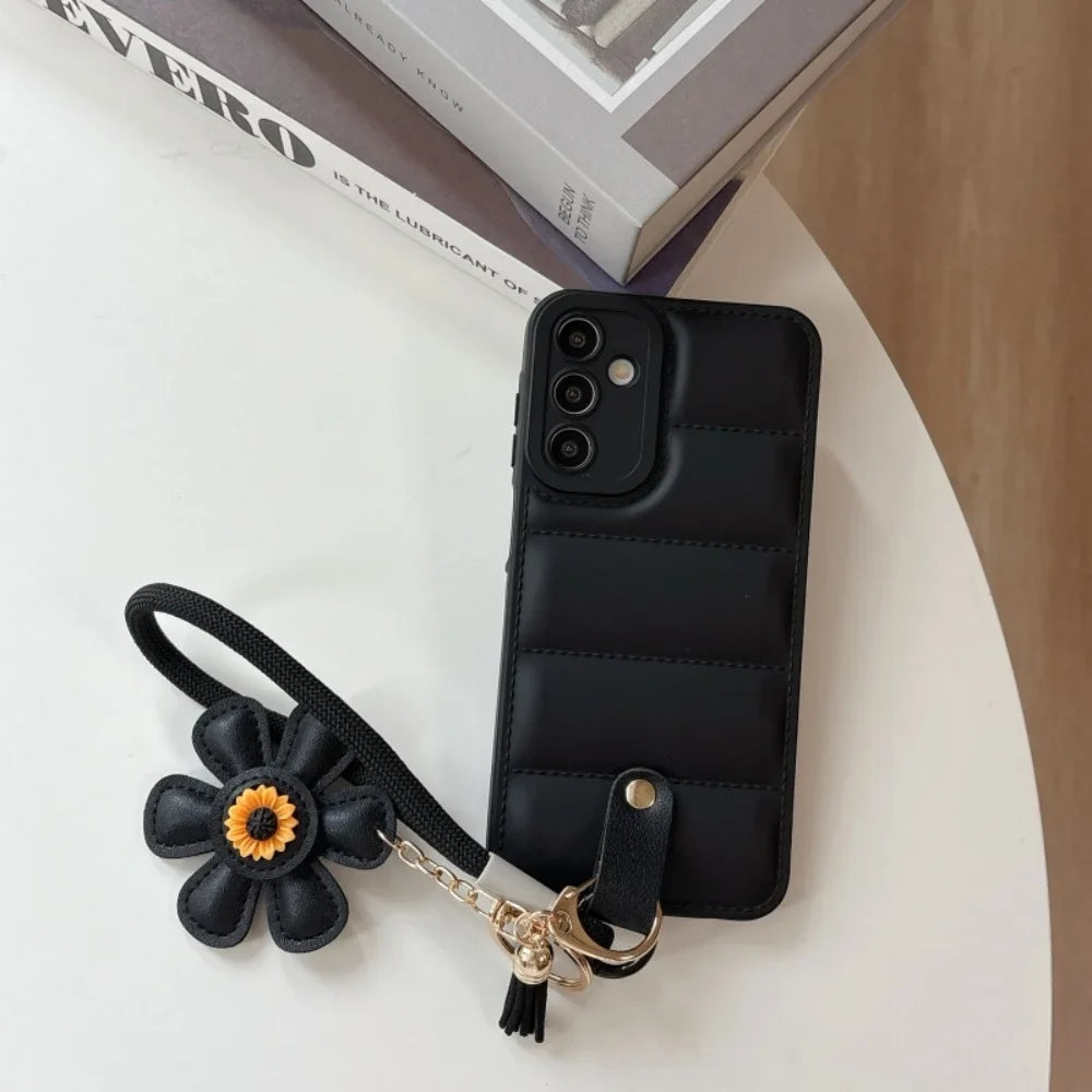 Solsikke Samsung mobildeksel med praktisk håndleddsrem. Et must-have tilbehør for din smarttelefon.