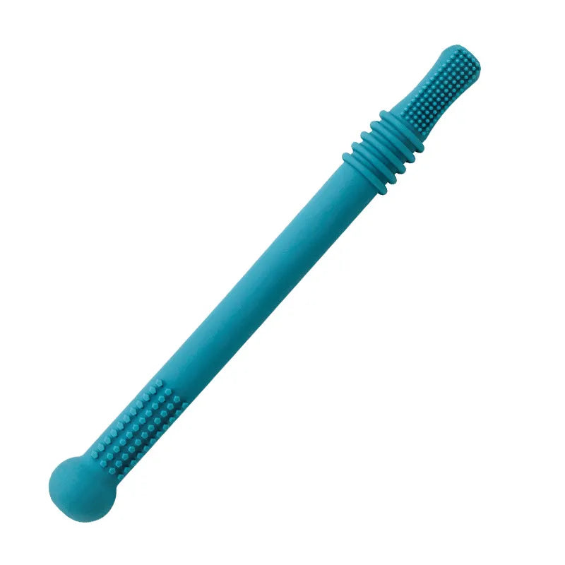 "Sanftes, BPA-freies Silikon Beißröhrchen für Babys, ergonomisch geformt zur Zahnfleischmassage und einfacher Handhabung."