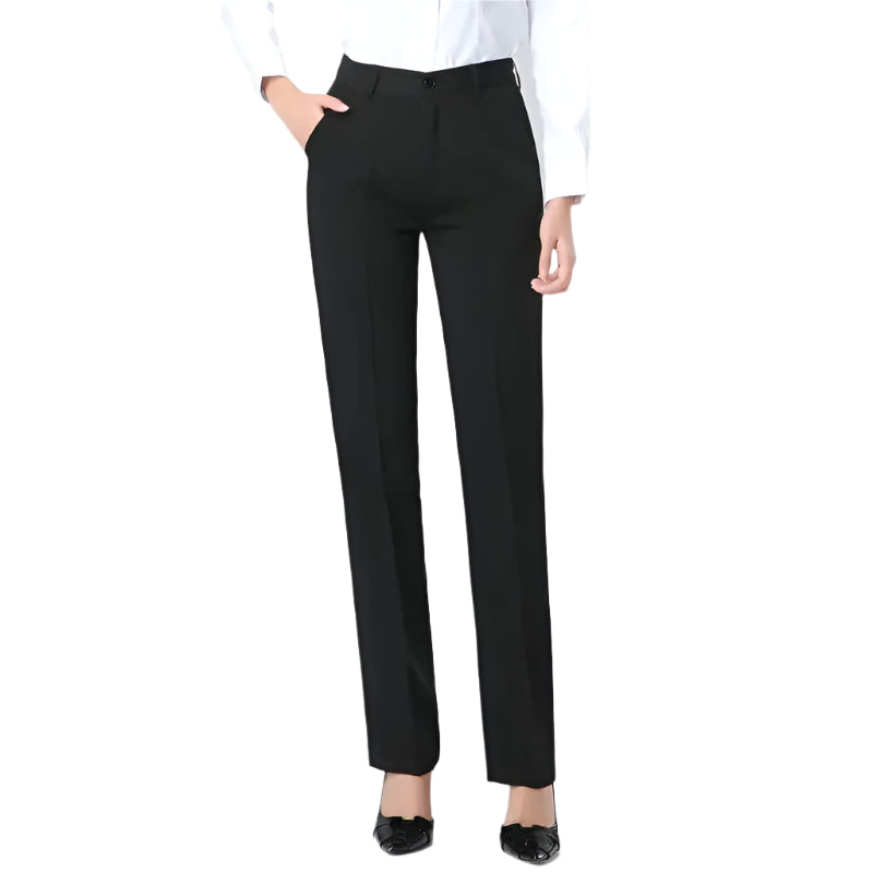 Schwarze High-Waist Hose mit geradem Bein fĂĽr Damen, ideal fĂĽr Business und Freizeit, atmungsaktiv