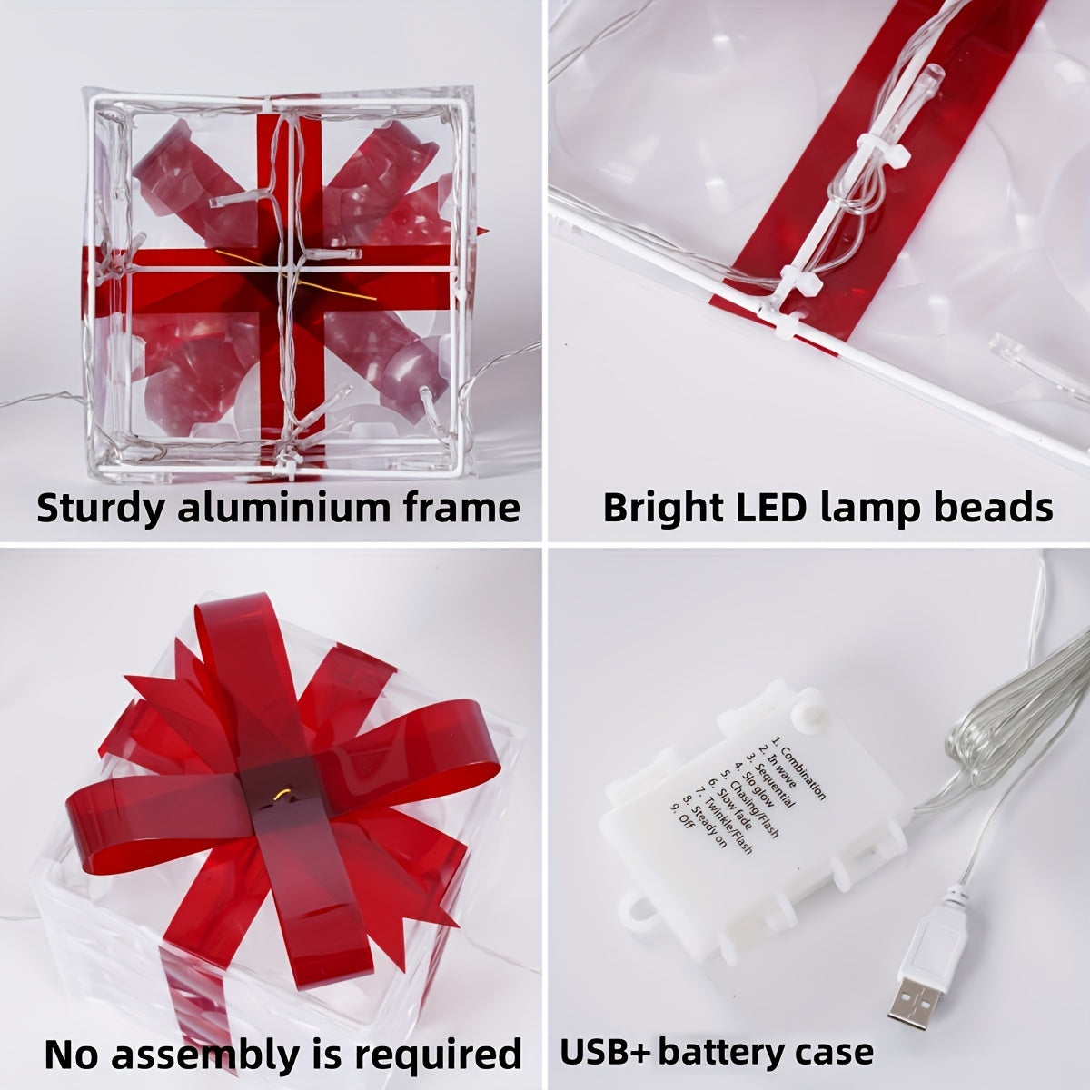 Elegante julegaveesker med LED-lys, dekorert for å gi en festlig og moderne vri til din julepynt.