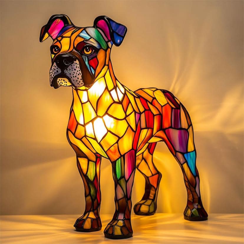 Barnevennlig LED-lampe, hundemodell, 15 cm, med USB-tilkobling og trygt lys.