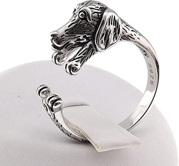 Søt dachshundring for kvinner, en justerbar ring for ekte hundeelskere. Sølvbelagt dyresmykke.