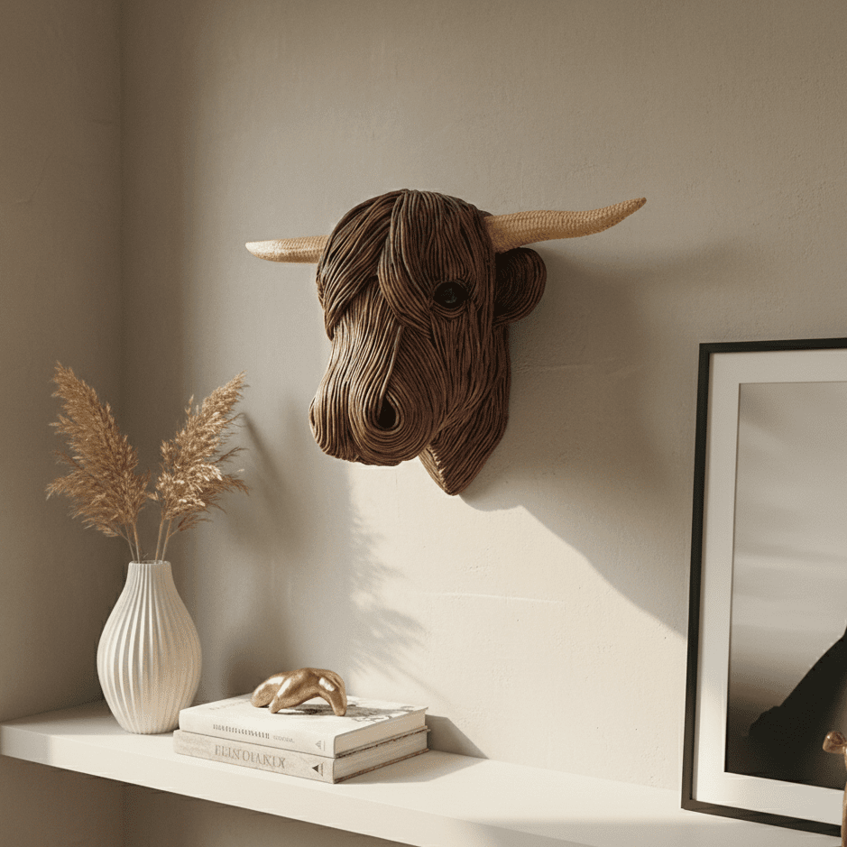 Vakker vegansk kuveggskulptur for landstedstil, perfekt som interiørdetalj i kjøkken eller gang.
