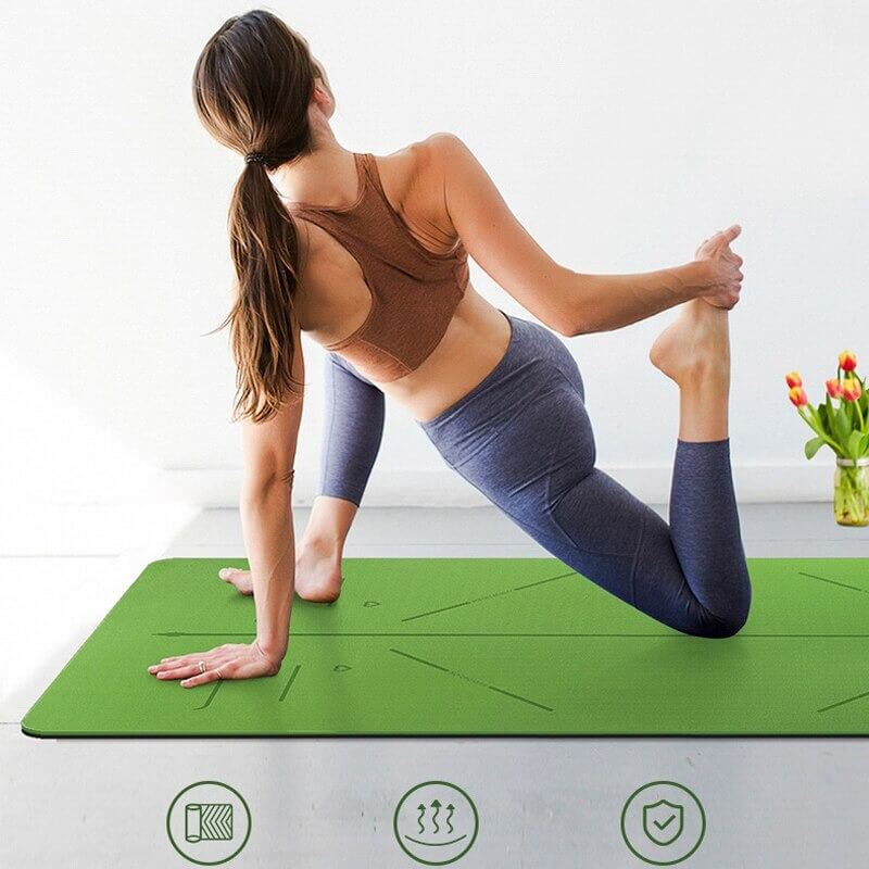 Bærekraftig TPE yogamatte, sklisikker for trygg pilates og fitness. Komfortabel.