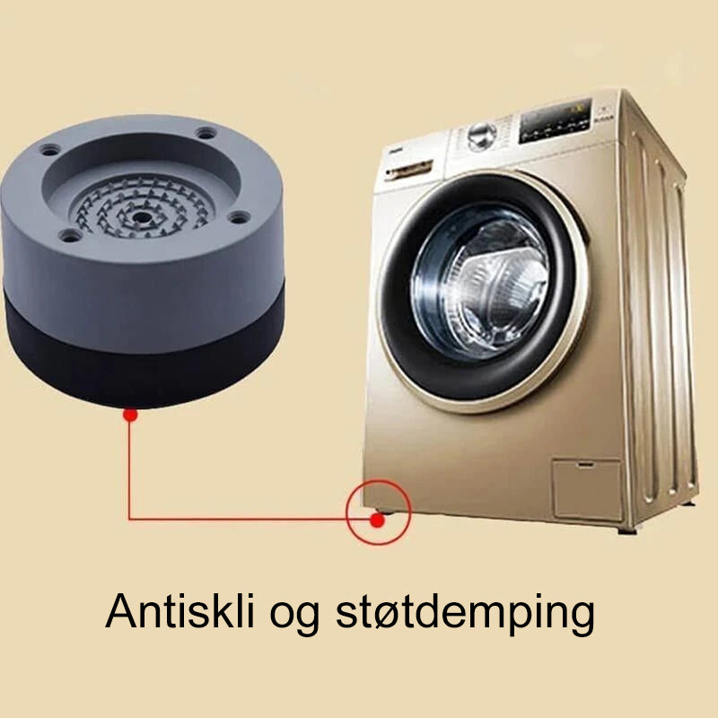 Gummiføtter for vaskemaskin og tørketrommel. Gir økt stabilitet og hindrer bevegelse.