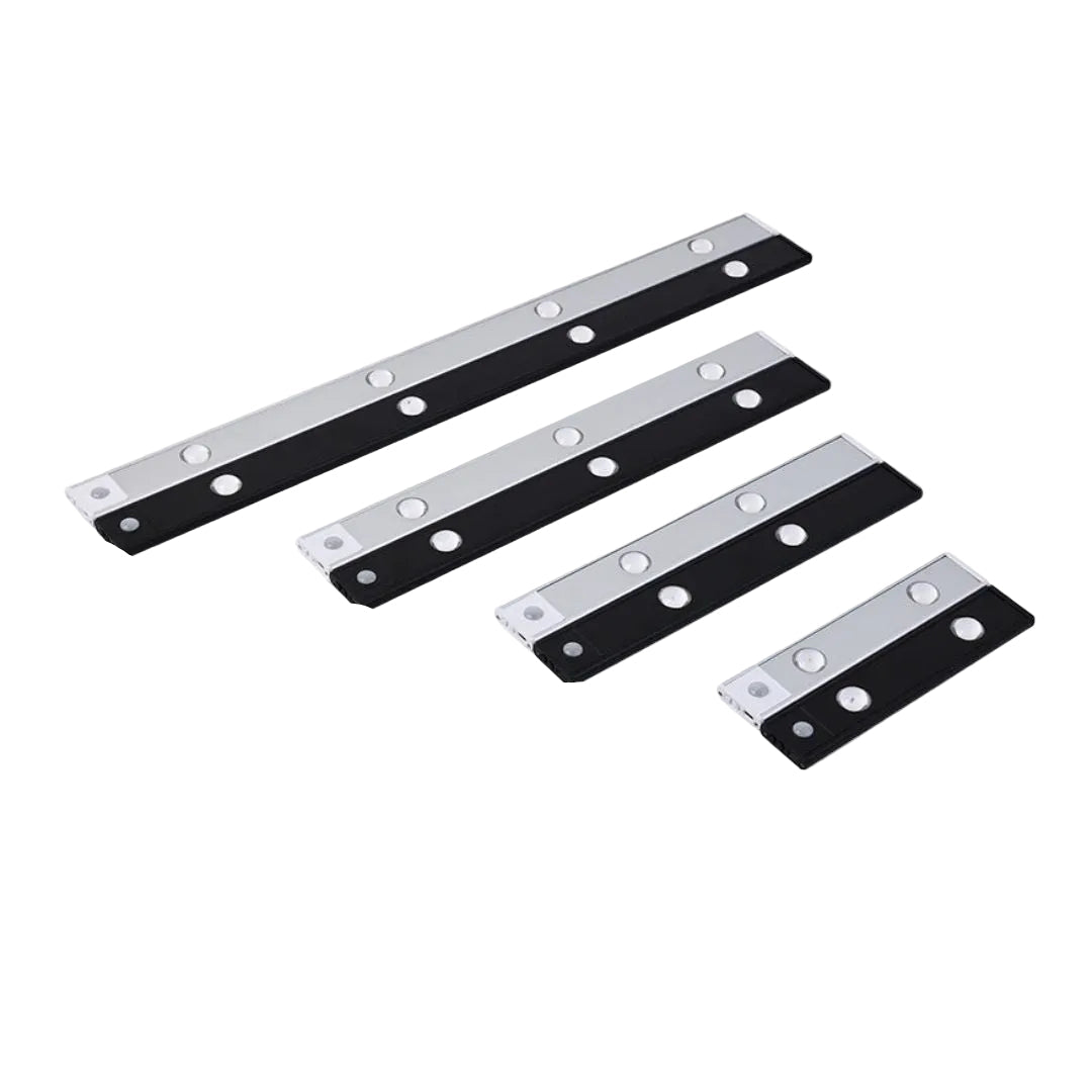 Slank LED lyslist for enkel installasjon under skap. Moderne varmhvitt lys med bevegelsessensor.