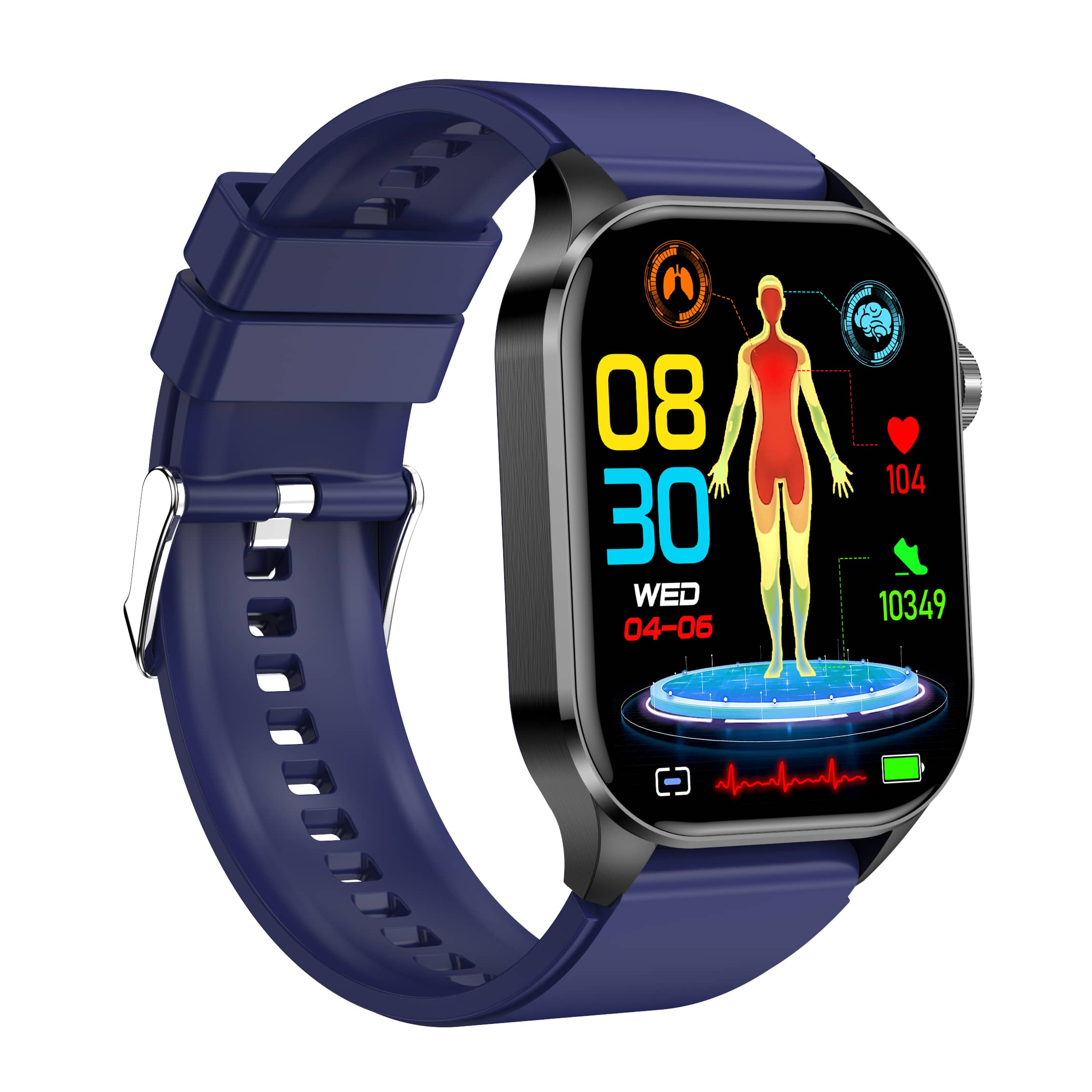 Smartklokke fra siden. Tynn, lett design med AMOLED-skjerm. Ideell for helse og aktivitetssporing.