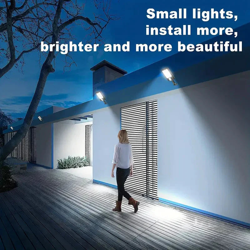 Moderne solcelledrevet LED utelys med bevegelsessensor, gir 5000 lumen. Perfekt for sikkerhet og spare strøm.