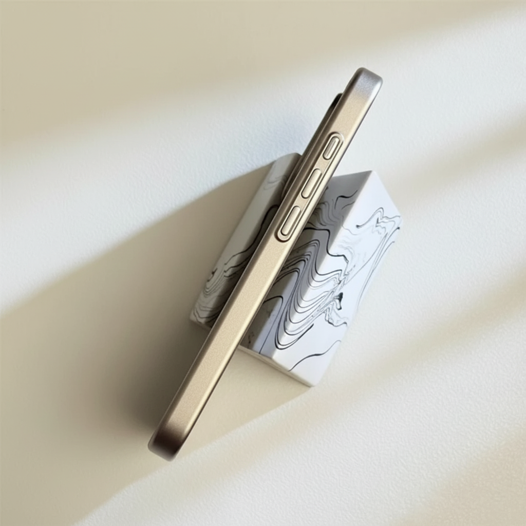iPhone med støtsikkert deksel, viser minimalistisk design og solid beskyttelse.