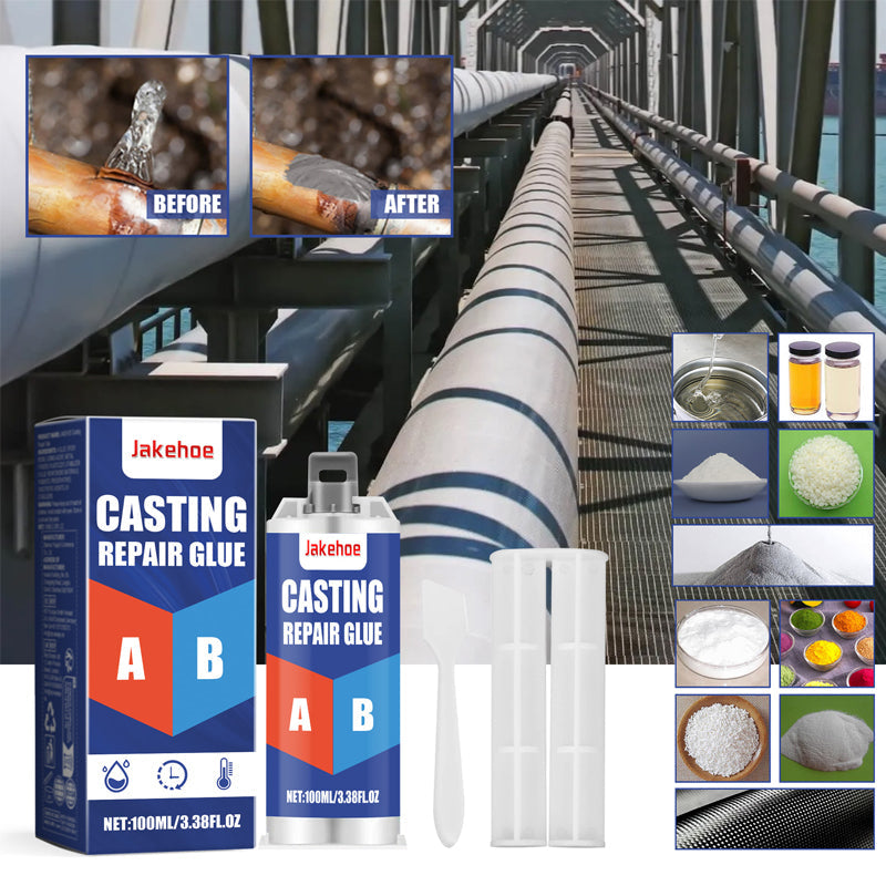 Detaljert bilde av 100 ml flasker med 2K lim. Reparasjonslim for metall med kraftig epoksylim for sterk binding.