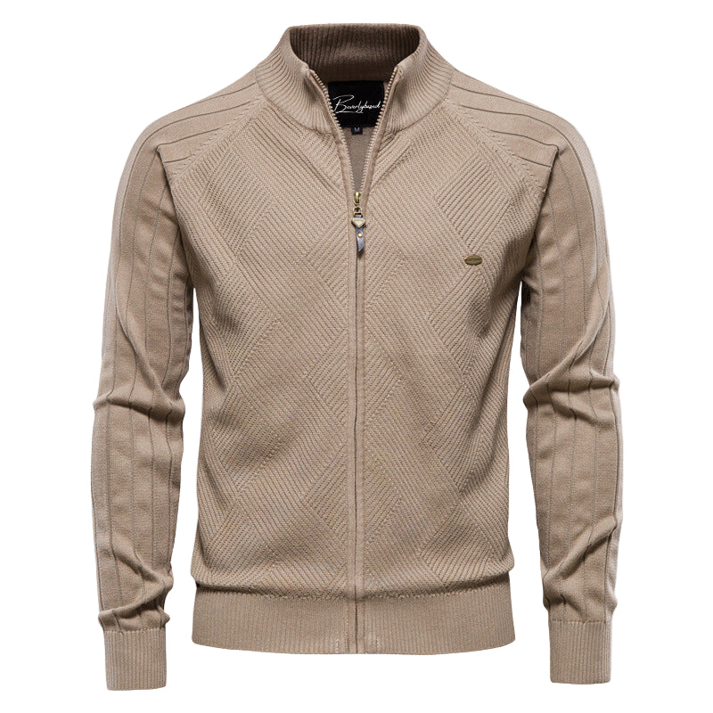 Stilfull herre zip-up cardigan med ribbet design, perfekt for lag-på-lag. Komfortabel og casual.