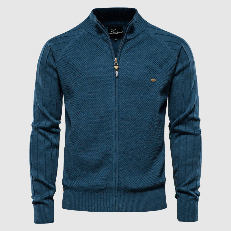 Allsidig herre cardigan med ribbet design og glidelås. Perfekt som lag-på-lag genser for enhver sesong.
