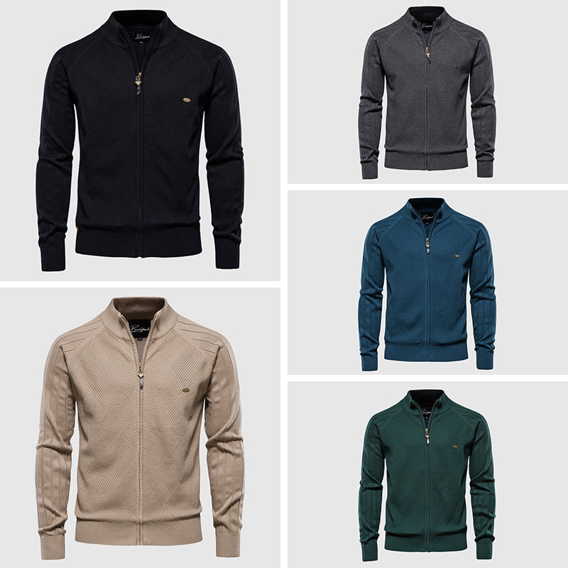 Moderne herre ribbet zip-up genser. En varm og stilfull cardigan som passer godt for høst og vinter.