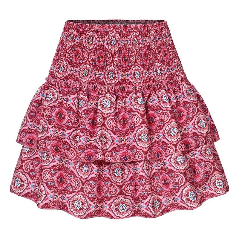 Stilfullt rosa volangskjørt for kvinner. Komfortabelt høymidjet miniskjørt perfekt for sommerdager og casual bruk.