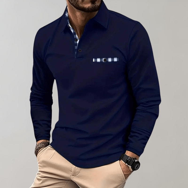 Mote-riktig langermet t-skjorte for herre, komfortabelt basisplagg i polyester, stilig for hverdag.