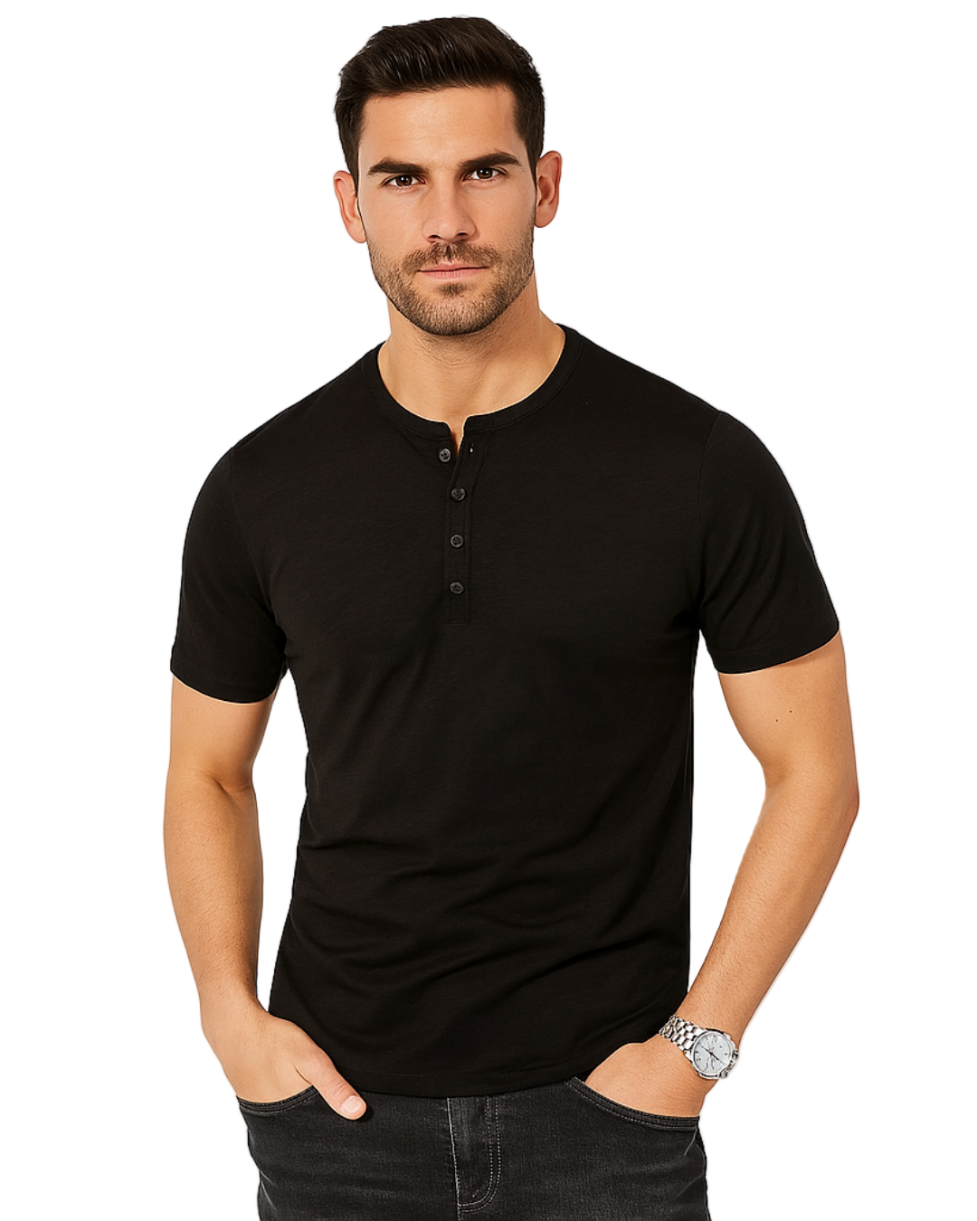 Stilig kortermet Henley skjorte for menn, perfekt for sommer og fritid. Optimal komfort.