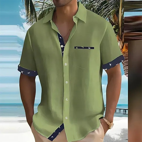 Stilig pustende kortermet sommerskjorte for menn, perfekt for komfortabel sommermote og fritidsbruk.