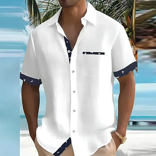 Menns kortermet sommerskjorte i moderne design, en komfortabel og luftig del av sommermoten.