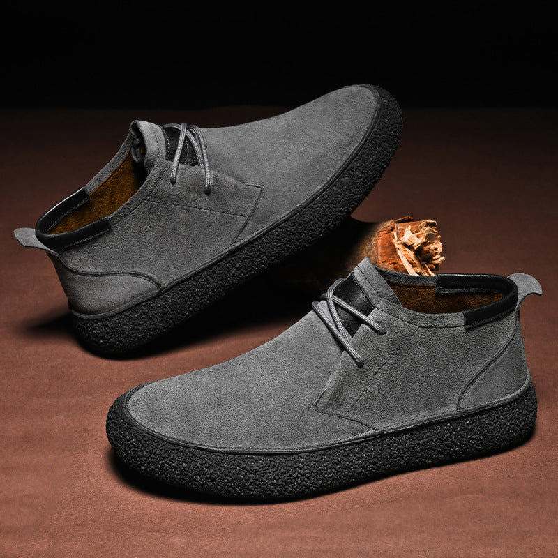 Grå herre mid-top loafers med snøring. Stilige og komfortable casual sko for hverdagsbruk.