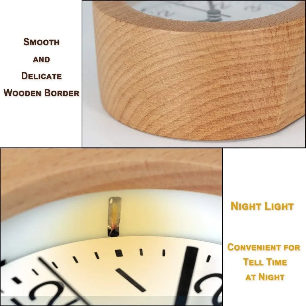 Moderne stillegående vekkerklokke i tre, med tydelig LED-skjerm. Passer til minimalistisk soverom og interiør.