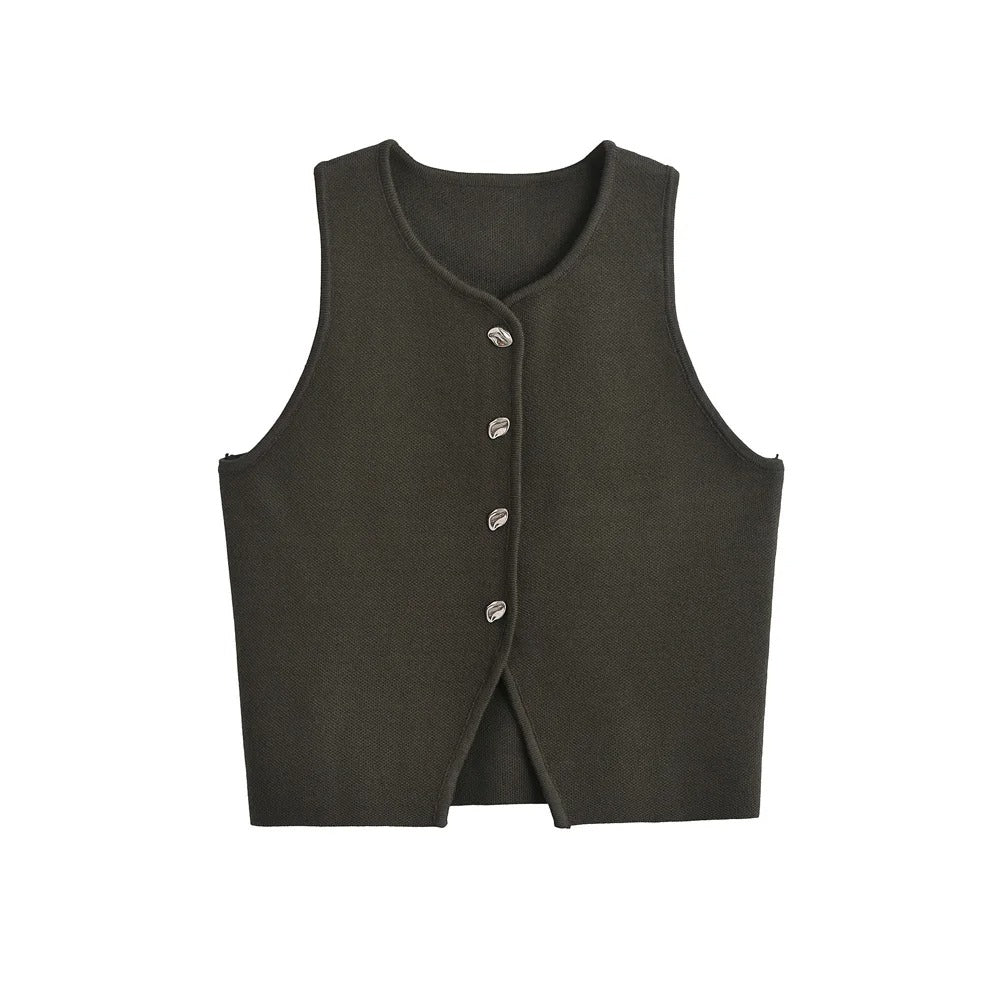 Trendy cropped strikkevest for kvinner. Allsidig vest, perfekt for casual eller elegant stil.