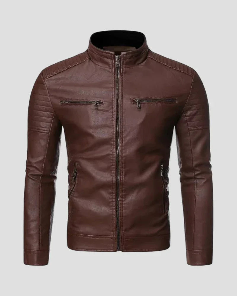 Sort slim fit bikerjakke for menn, med tøffe detaljer for en edgy og moderne herremote look.