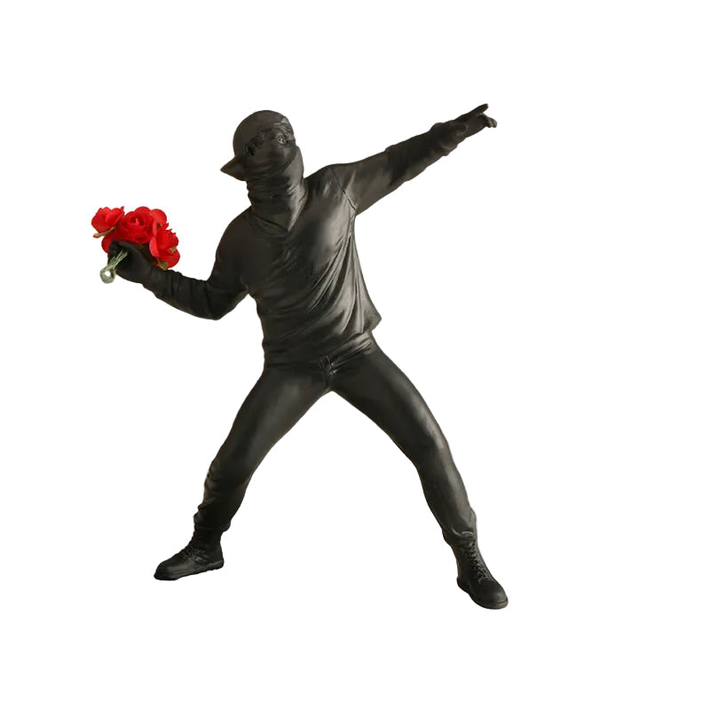 Street art maleri 'Flower Rioter' med fargerike blomsterdetaljer, perfekt som moderne veggdekorasjon.