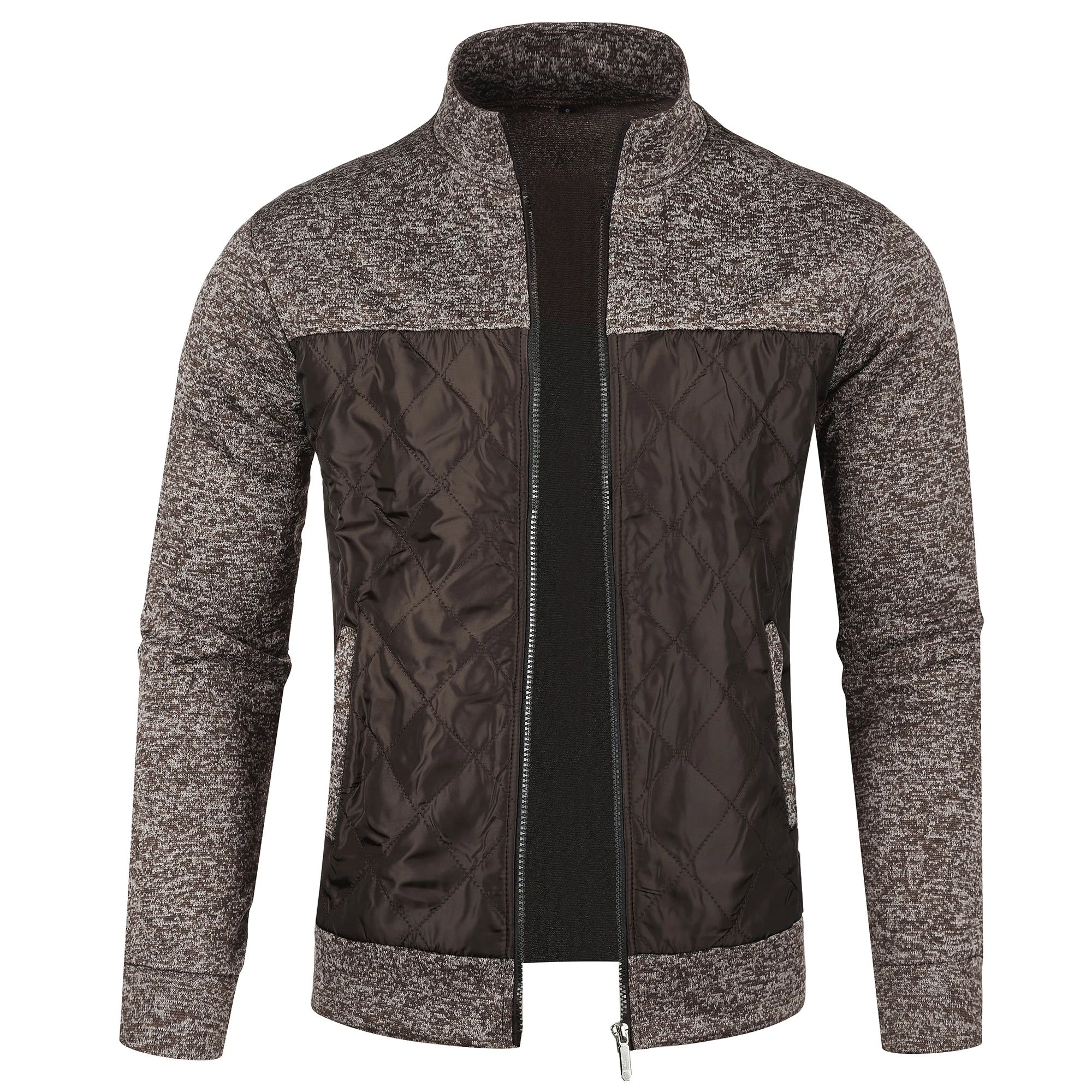 Trendy strikket herrefrakk med ståkrage. Et must-have ytterplagg for kaldere høst- og vinterdager.