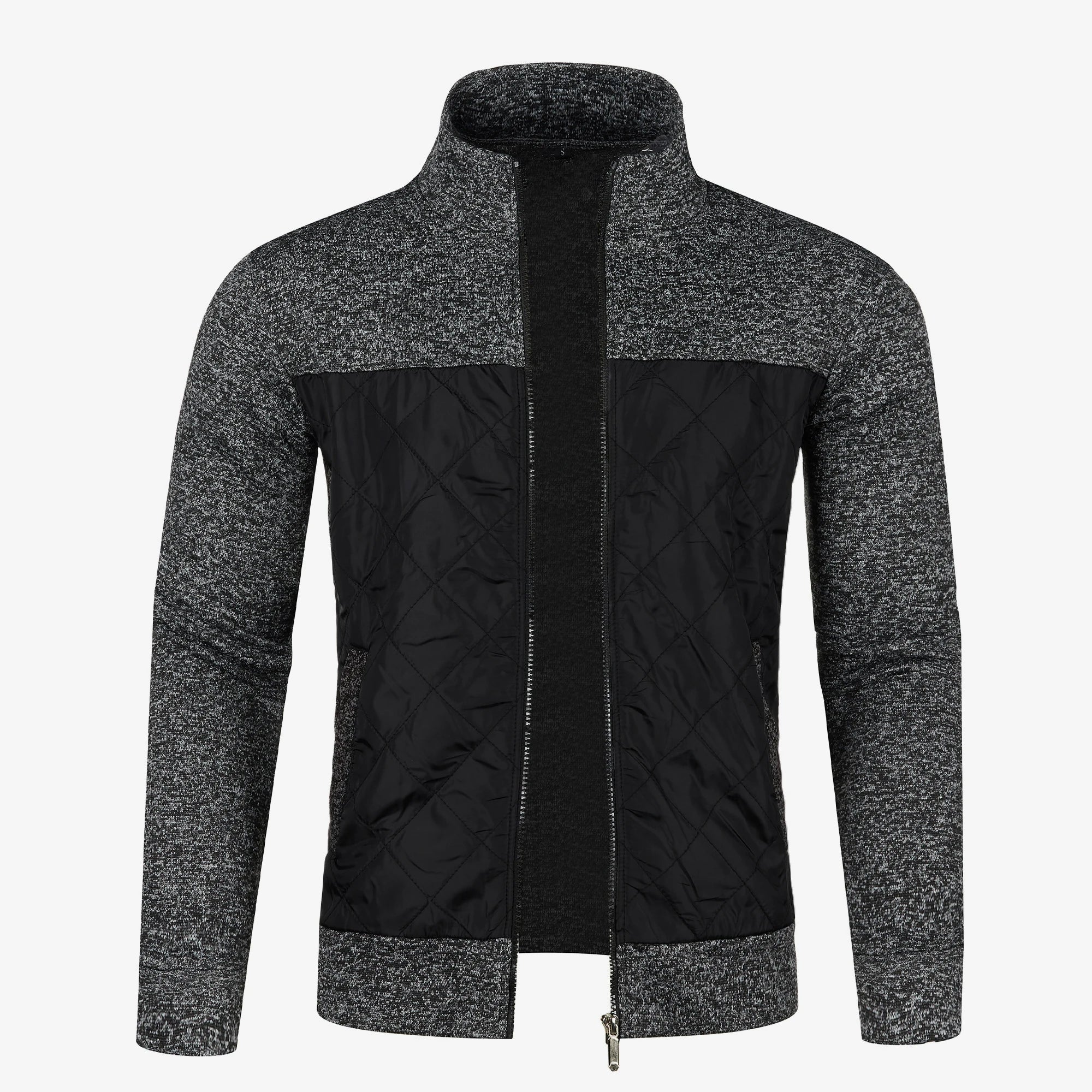 Komfortabel strikket herrefrakk med trendy ståkrage. Ideell som casual vinter- og høstfrakk.
