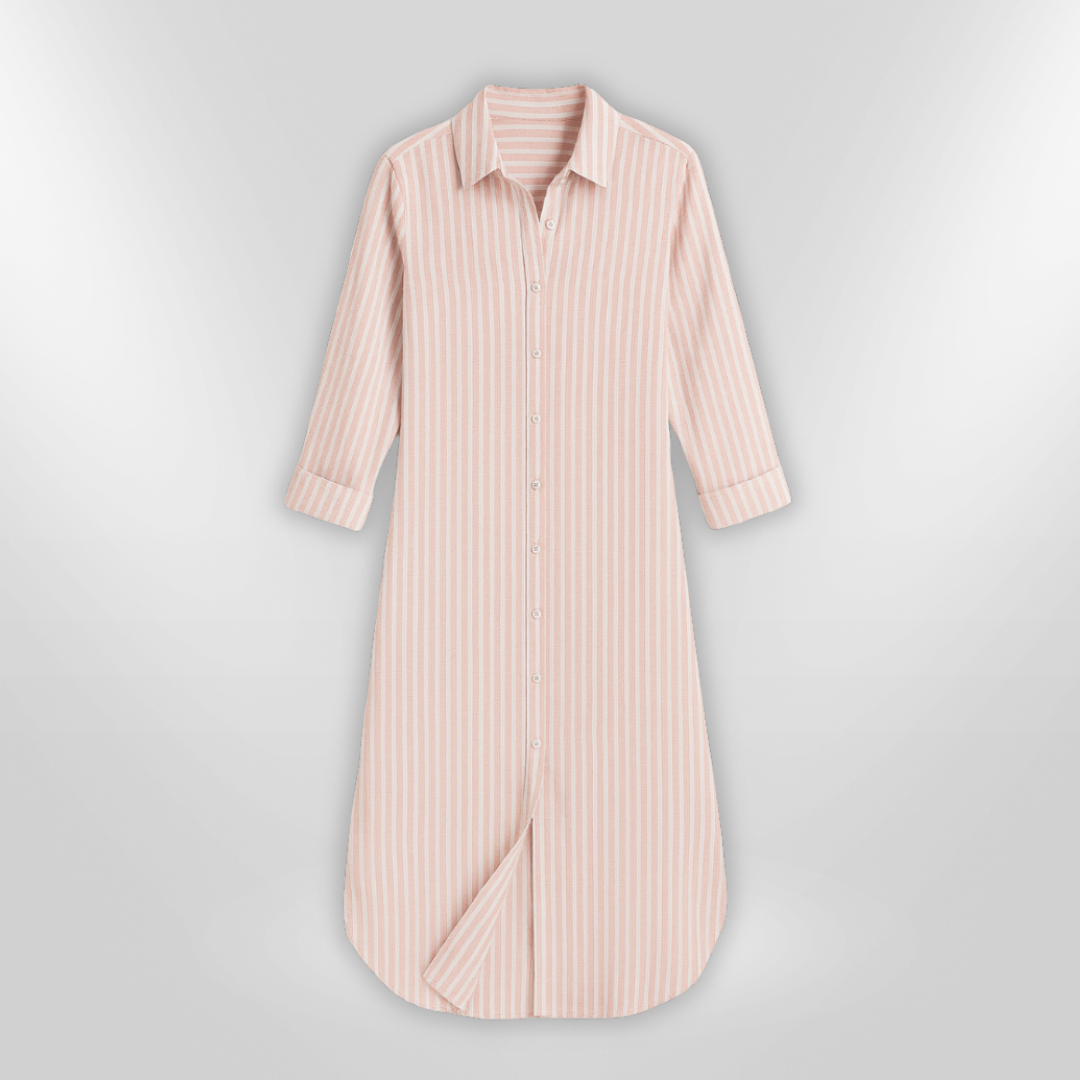 Lettvekt stripet kjole, komfortabel kvinneklær i robe-stil, perfekt for avslappede sommerdager.