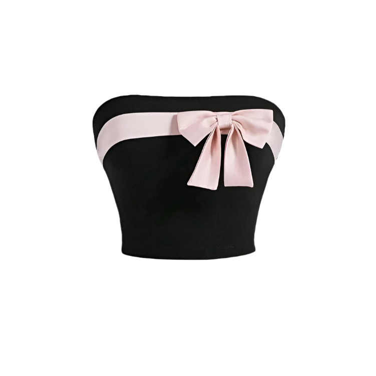 Stroppløs croptop for kvinner med elegant sløyfeknute. Perfekt festtopp til sommer og fritid.