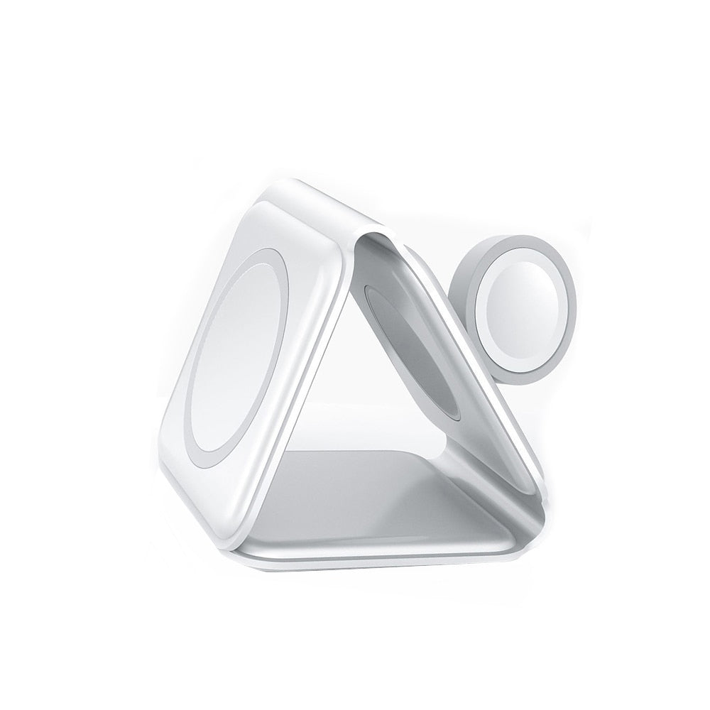 Sammenleggbar magnetisk trådløs lader, perfekt som reiselader for iPhone og Apple Watch.
