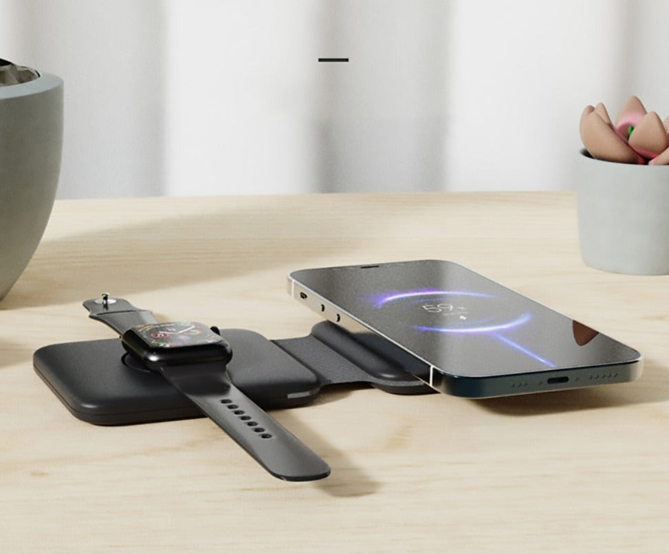 Magnetisk iPhone-lader og Apple Watch ladestasjon, også for trådløse ørepropper.