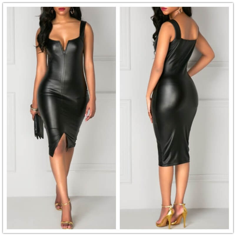 Knelang svart bodycon kjole for dame. Tidløs og elegant festkjole som fremhever formene.
