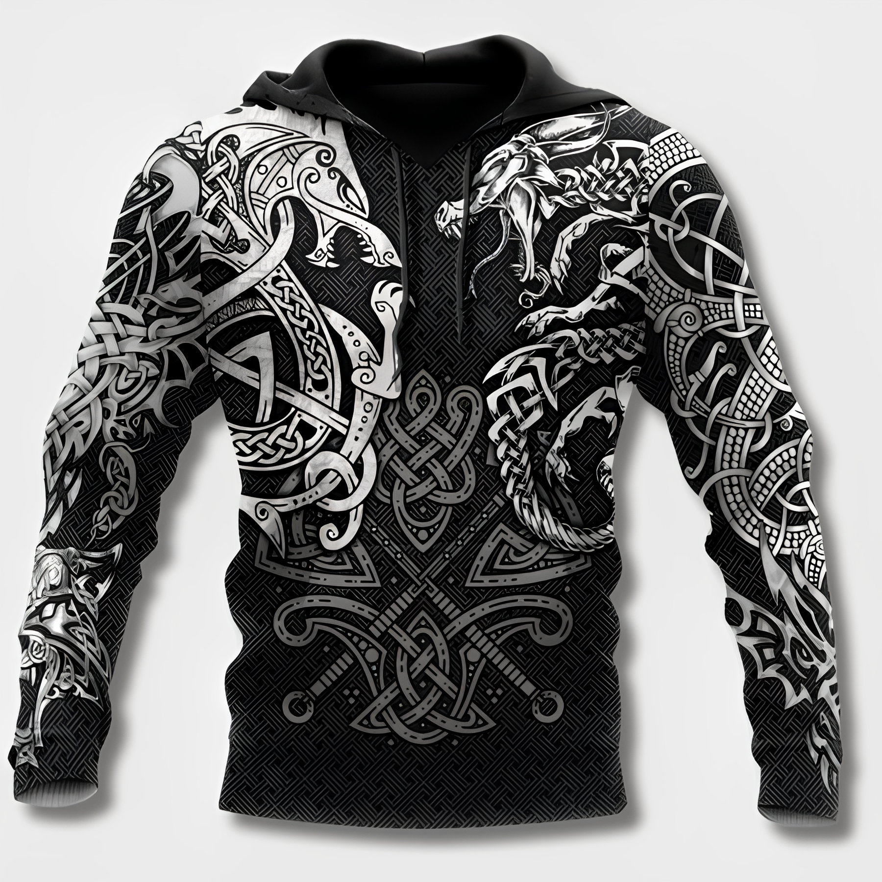 Komfortabel herre hettegenser i vikingstil. Myk overdel med nordisk design for hverdag og fritid.