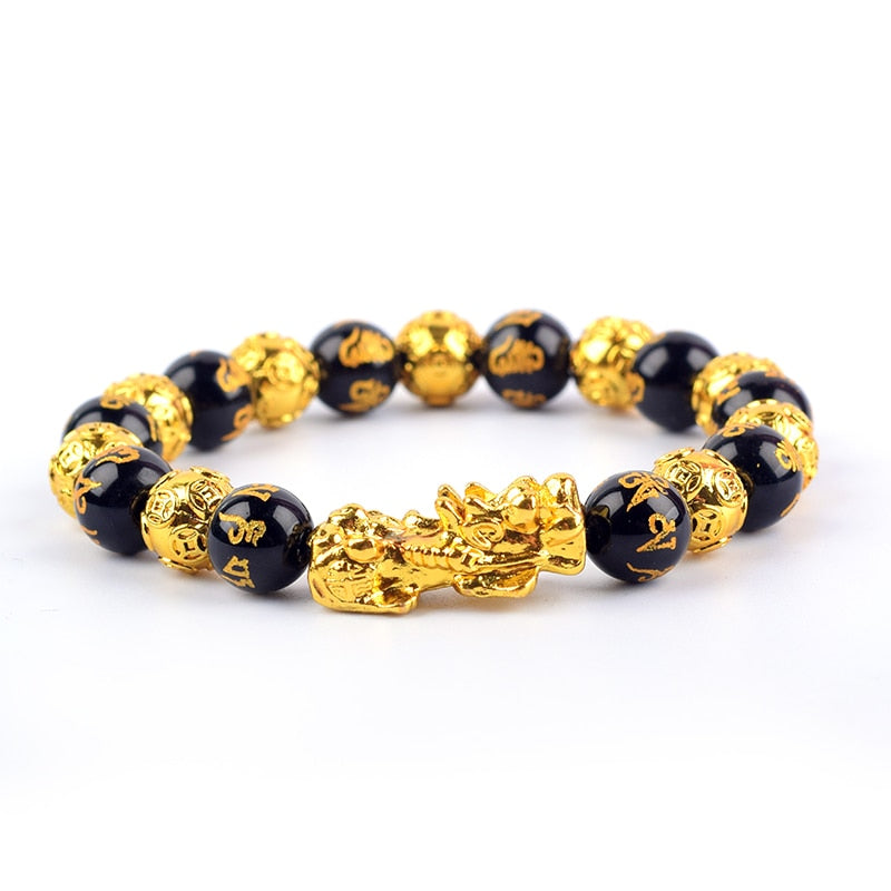 Svart obsidian armbånd for kvinner, med Pi Xiu for beskyttelse, energi og velstand.
