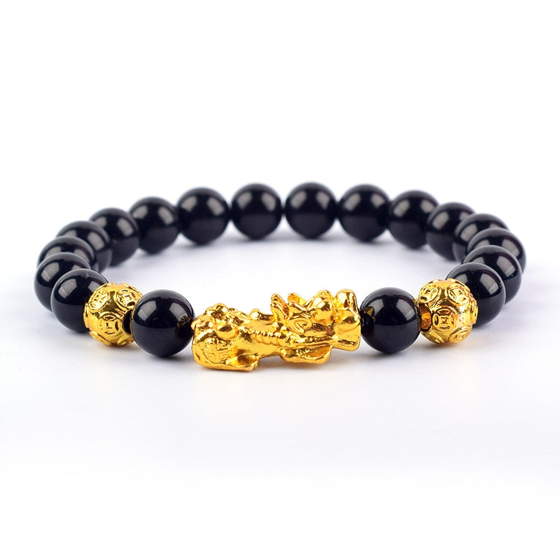 Autentisk svart obsidian feng shui armbånd for kvinner, en kraftfull lykkebringer og beskyttelse.