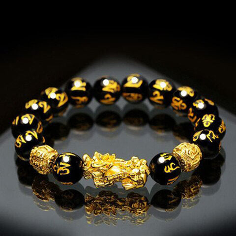 Elegant feng shui smykke: obsidian armbånd for kvinner, med lykkebringer Pi Xiu for helse.