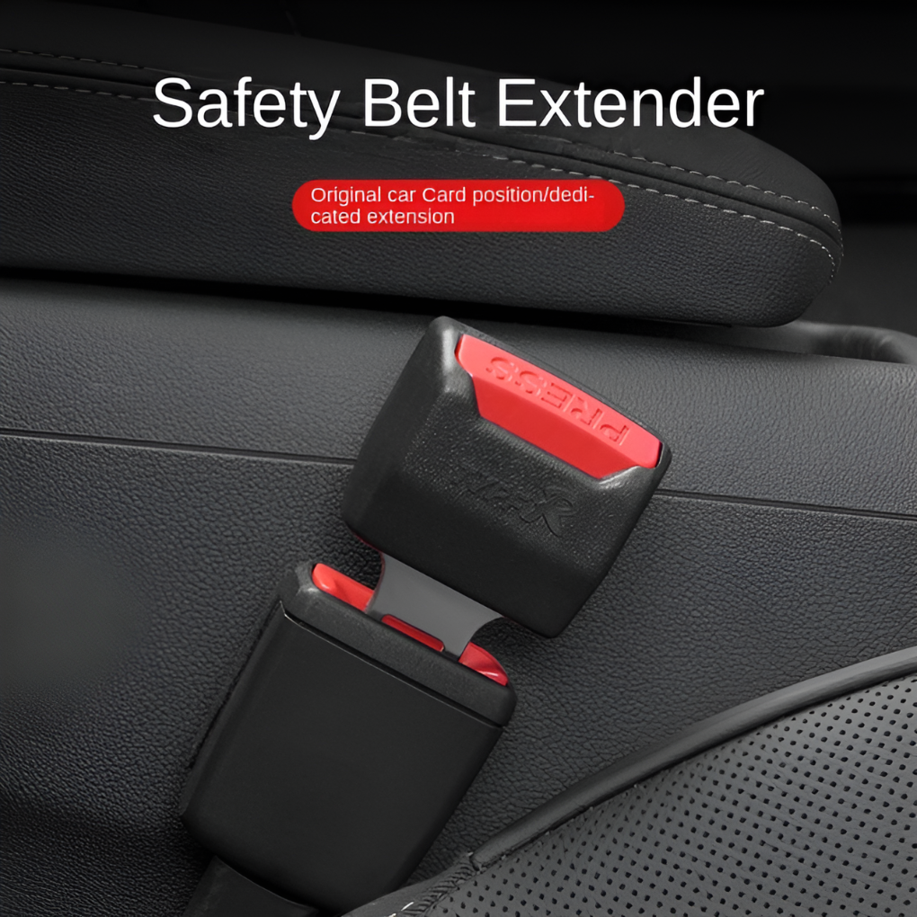 Svart universell bilbelteforlenger (2-pakning) for økt sikkerhet og komfort i bilen, perfekt for reiser og familie.