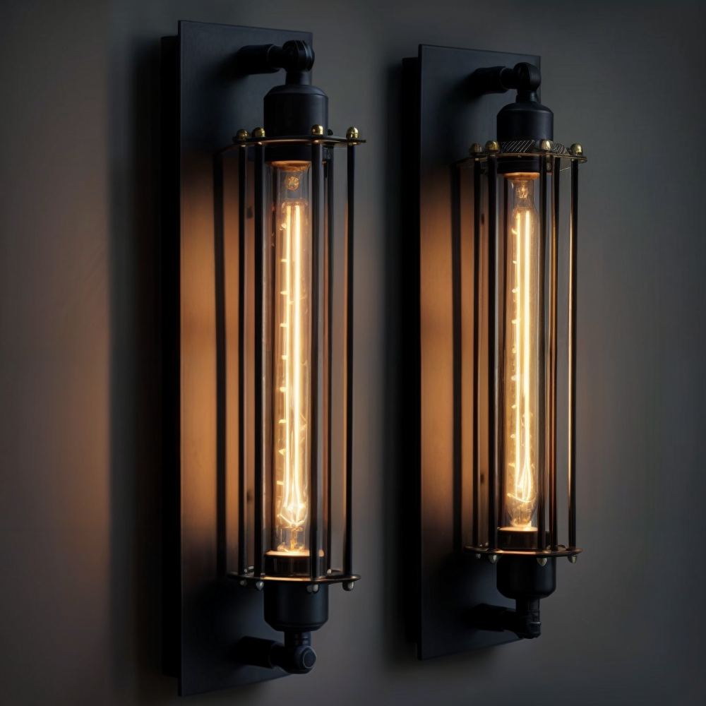 Vegglampe i rustikk metall, vintage design, dekor for soverom og gang. Hjemmeinnredning.