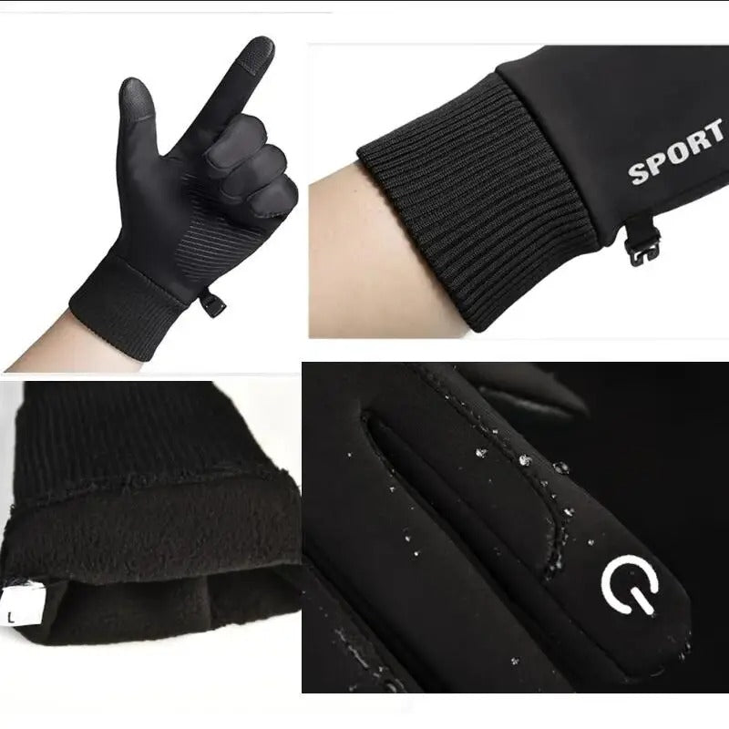 Unisex fleecehansker med berøringsskjerm, svart design. Gir varme, er vanntette og har godt grep for utendørs.