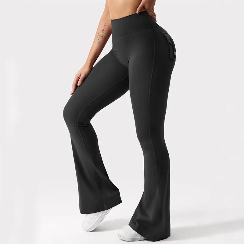 Allsidige yogaleggings for kvinner med høy midje, stretch og sidelommer. Ideell for yoga, trening og fritid.