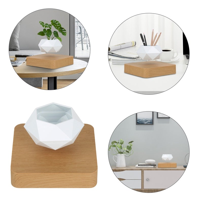 Fra siden: svevende bonsai plantepotte, en moderne og øyefangende gadget for innredning.